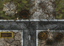 Load image into Gallery viewer, 30”x22”’ gaming mat with Urban Combat City theme, marketed for tabletop gaming, accompanied by a black canvas zipper bag TableWar neoprene KillTeam Tournament Tabletop Game mat