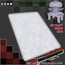 Load image into Gallery viewer, 60x44 inch gaming mat with a Snow theme, marketed for tabletop gaming, accompanied by a black canvas zipper bag TableWar neoprene Tournament Tabletop Game mat warhammer