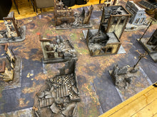 Load image into Gallery viewer, 60x44 inch gaming mat with a Ruined city Urban theme, marketed for tabletop gaming, a black canvas zipper bag included. A TableWar neoprene Tournament Tabletop warhammer Game Battle mat 

