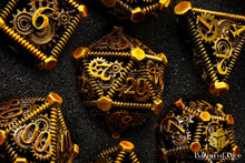 Load image into Gallery viewer, Cogs &amp; Gears Metal RPG Dice Set - 7 Pieces
