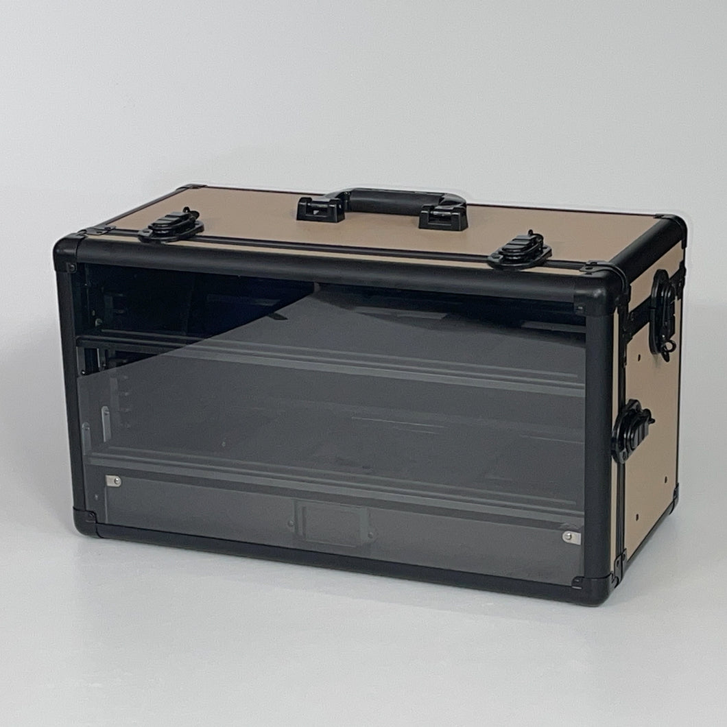 Khaki Colored TableWar Modular Half-Size Display Tower Case Mark3 for hobby miniature wargaming storage and transport