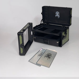 Olive Green on Black TableWar Modular Mini-Size Display Tower Case Mark3 for hobby miniature wargaming storage and transport