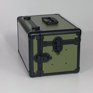 Olive Green on Black TableWar Modular Mini-Size Display Tower Case Mark3 for hobby miniature wargaming storage and transport
