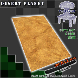 30”x44”’ gaming mat with a Desert Planet dirt theme, marketed for tabletop gaming, accompanied by a black canvas zipper bag TableWar neoprene Tournament Tabletop Game mat