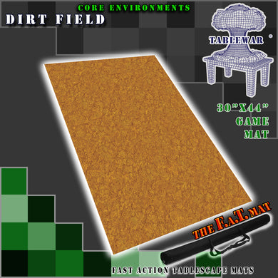 30”x44”’ gaming mat with a Dirt Field core environment theme, marketed for tabletop gaming, accompanied by a black canvas zipper bag TableWar neoprene Tournament Tabletop Game mat