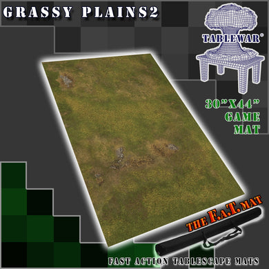 30”x44”’ gaming mat with a Grassy Plains Rocks Dirt Field theme, marketed for tabletop gaming, accompanied by a black canvas zipper bag TableWar neoprene Tournament Tabletop Game mat
