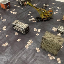 Load image into Gallery viewer, 3’x3’ gaming mat with a Asphalt city pavement theme, marketed for tabletop gaming, accompanied by a black canvas zipper bag Marvel TableWar neoprene Tournament Tabletop Game mat
