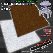 Load image into Gallery viewer, Double-Sided 3’x3’ gaming mat with a Cracked Earth Dirt Snow theme, marketed for tabletop gaming, accompanied by a black canvas zipper bag TableWar neoprene Tournament Tabletop Game mat 

