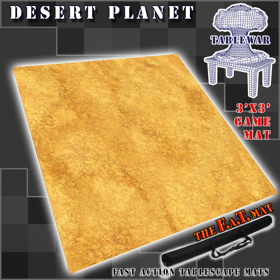 3’x3’ gaming mat with a Desert Rocky Dirt theme, marketed for tabletop gaming, accompanied by a black canvas zipper bag TableWar neoprene Tournament Tabletop Game mat 