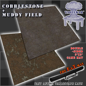 3x3' Dbl Sided 'Cobblestone + Muddy Field' F.A.T. Mat Gaming Mat