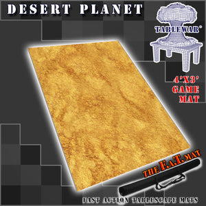 4’x3’ gaming mat with a Desert theme, marketed for tabletop gaming, accompanied by a black canvas zipper bag TableWar neoprene Tournament Tabletop Game mat