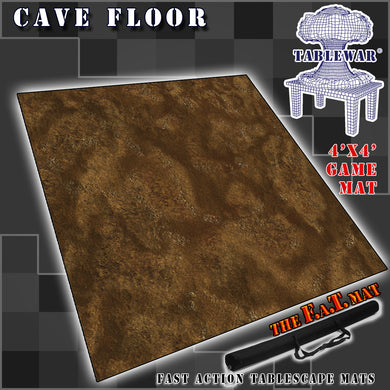 4’x4’ gaming mat with a Rocky Dirt Desert Cave Floor theme, marketed for tabletop gaming, accompanied by a black canvas zipper bag TableWar neoprene Tournament Tabletop Game mat 