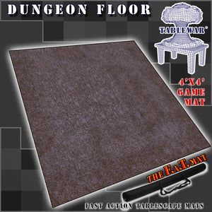 4’x4’ gaming mat with a Dungeon Floor theme, marketed for tabletop gaming, accompanied by a black canvas zipper bag TableWar neoprene Tournament Tabletop Game mat