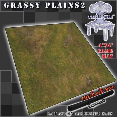 4’x4’ gaming mat with a Grassy Plains theme, marketed for tabletop gaming, accompanied by a black canvas zipper bag TableWar neoprene Tournament Tabletop Game mat 