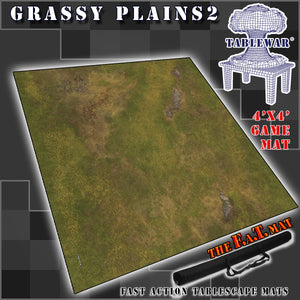 4’x4’ gaming mat with a Grassy Plains theme, marketed for tabletop gaming, accompanied by a black canvas zipper bag TableWar neoprene Tournament Tabletop Game mat 