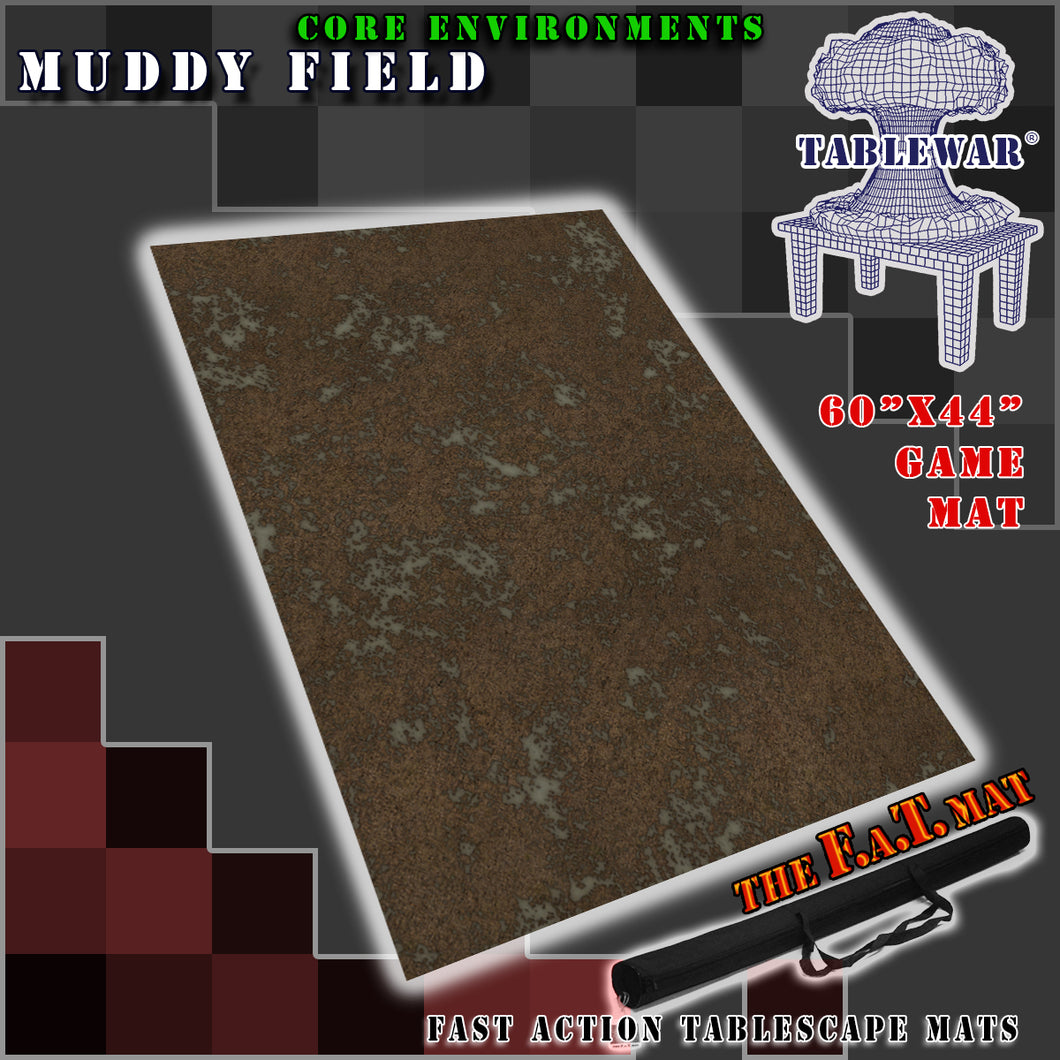 60x44 inch gaming mat with a muddy theme, marketed for tabletop gaming, accompanied by a black canvas zipper bag TableWar neoprene Tournament Tabletop Warhammer Game mat 
