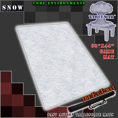 60x44 inch gaming mat with a Snow theme, marketed for tabletop gaming, accompanied by a black canvas zipper bag TableWar neoprene Tournament Tabletop Game mat warhammer