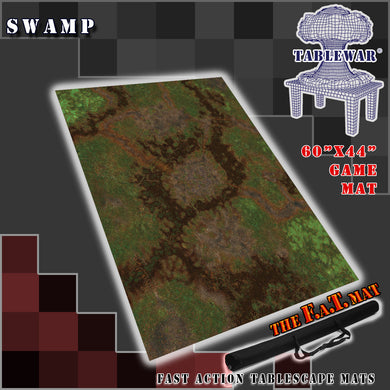 60x44 inch gaming mat with a Swamp Jungle theme, marketed for tabletop gaming, accompanied by a black canvas zipper bag TableWar neoprene Tournament Tabletop Game mat warhammer