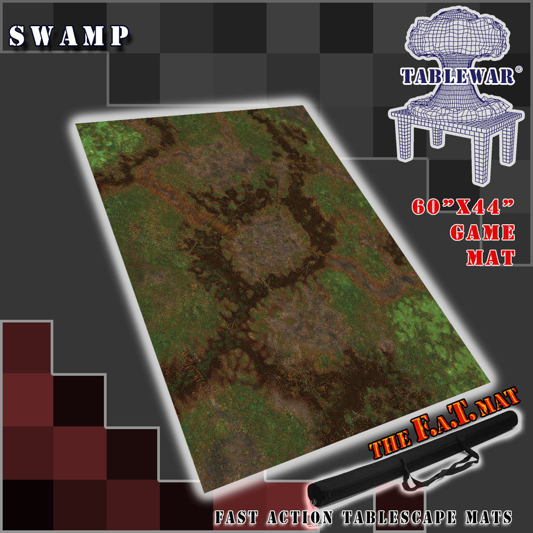 60x44 inch gaming mat with a Swamp Jungle theme, marketed for tabletop gaming, includes a black canvas zipper bag TableWar neoprene Tournament Tabletop Warhammer Game mat