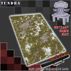 60x44 inch gaming mat with a Tundra theme, marketed for tabletop gaming, accompanied by a black canvas zipper bag TableWar neoprene Tournament Tabletop Game mat warhammer