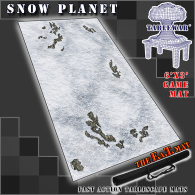 6’x3’ gaming mat with a Snow Winter theme, marketed for tabletop gaming, accompanied by a black canvas zipper bag TableWar neoprene Tournament Tabletop Game mat Star Wars: Legions