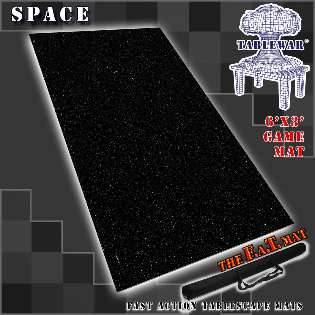 6’x3’ gaming mat with a Space Star field theme, marketed for tabletop gaming, accompanied by a black canvas zipper bag TableWar neoprene Tournament Tabletop Game mat Star Wars: Legions