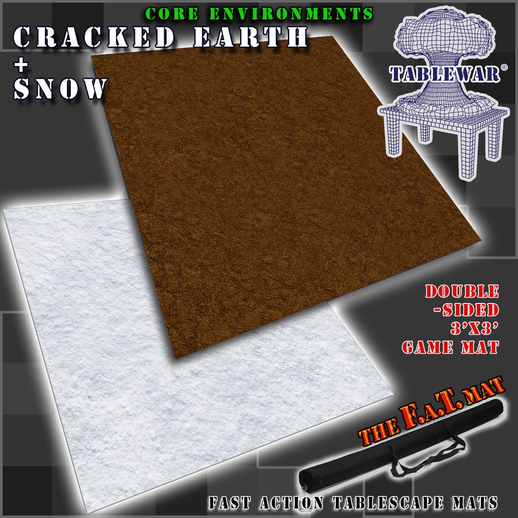 3x3' Dbl Sided 'Cracked Earth + Snow' F.A.T. Mat Gaming Mat