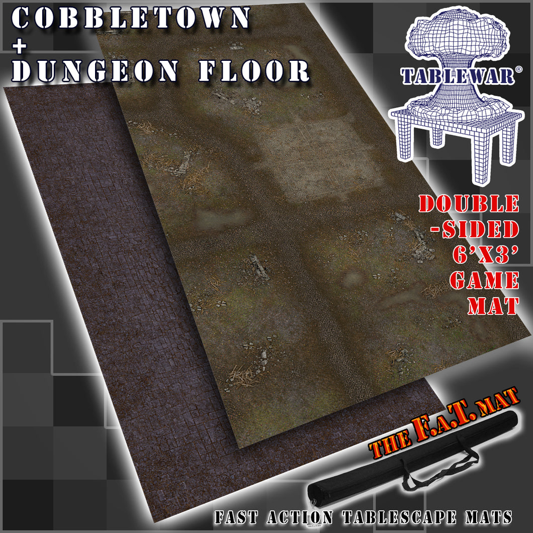 6x3' Dbl Sided 'Cobbletown + Dungeon Floor' F.A.T. Mat Gaming Mat