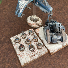 Load image into Gallery viewer, ‘Cracked Earth’ design shown with miniatures for scale purposes TableWar neoprene Tournament Tabletop Game mat warhammer
