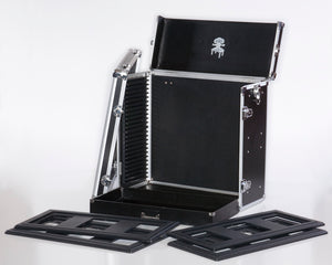 Case opens fully with removable door. Modular format allows a variaety of miniatures to usilize this hobby case